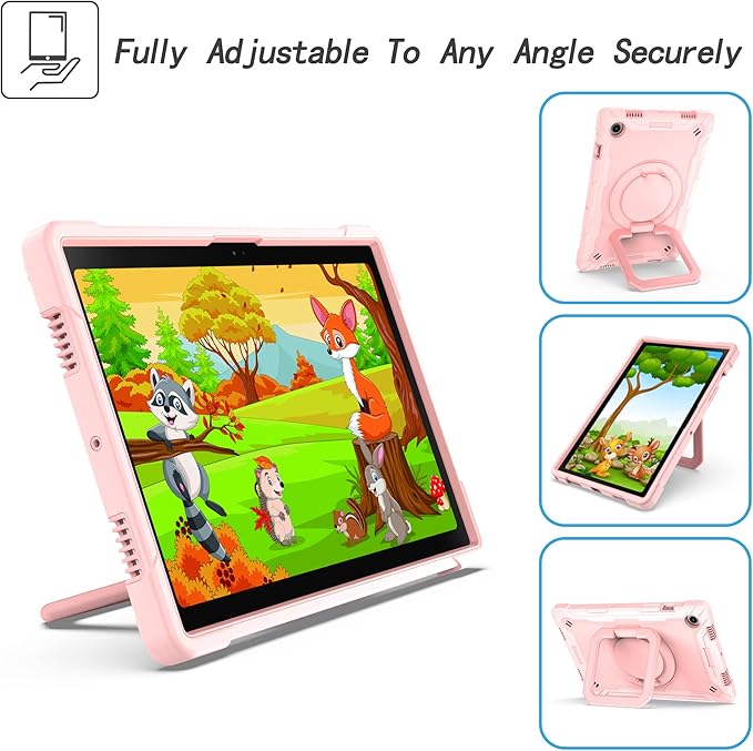 Dteck for Samsung Galaxy Tab A8 (SM-X200/X205) Tablet Case 10.5 2022 Release Shockproof Sturdy Rugged Case for Kids with Rotate Handle and Kickstand Protective Cute Cover with Shoulder Strap Pink