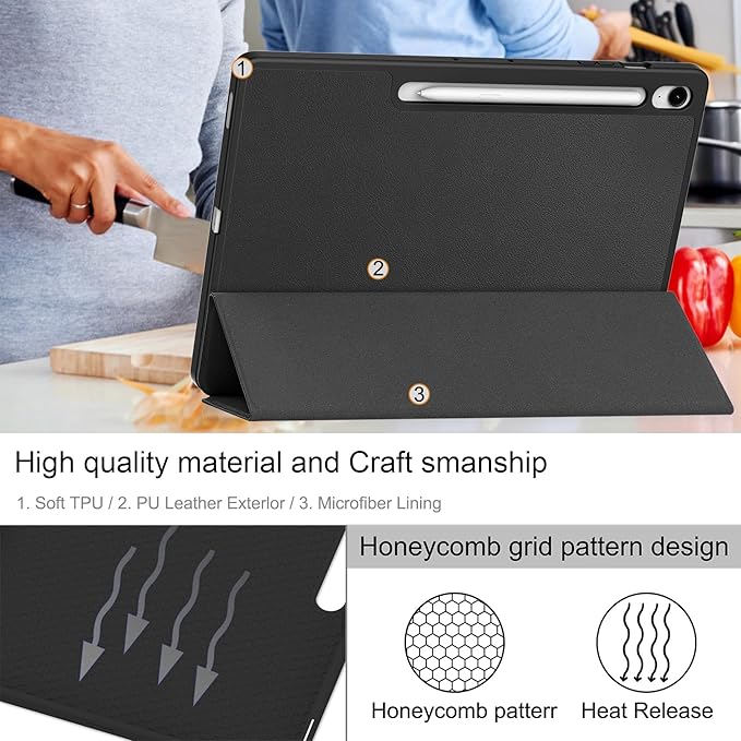 Case for Samsumg Galaxy Tab S10 FE+/S10 FE Plus 13.1 Inch 2025 (Model: SM-X620/SM-X626B) Trifold Stand Cover with S Pen Holder [Auto Wake/Sleep] PU Leather + Soft TPU Bumper Shell Black
