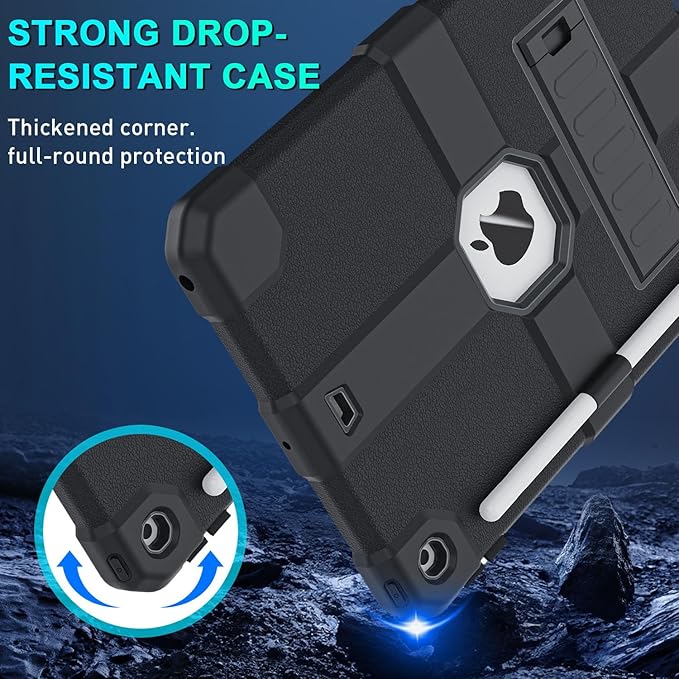 Case for iPad 9th/8th/7th Generation 2021/2020/2019(10.2 inch) Heavy Duty Shockproof Rugged Protective 10.2 Cover with Built-in Stand for iPad 9 8 7 Gen(Black)