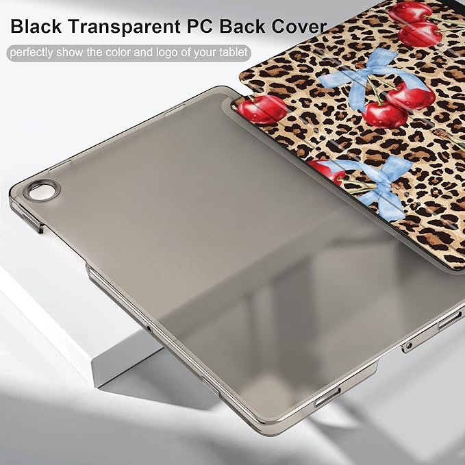 DONGKE Case for Samsung Galaxy Tab A11 Plus A11+ 11 inch (2025/2026) &amp Tab A9 Plus A9+ 11 inch (2024/2023) Slim Smart Stand Cover with Translucent Hard Back Auto Wake/Sleep - Leopard Cherries