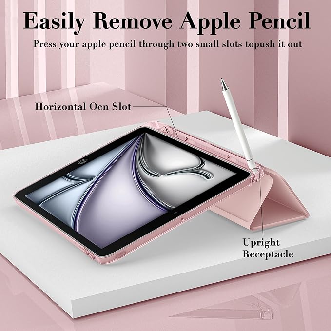 Idocolors Cute Kawaii Girly Cherry Pad Case for 11 Inch iPad Pro(2024) Clear TPU Smart Stand Back Cover with Pencil Holder Auto Wake/Sleep Foldable Shockproof Protective Case for Women Girls