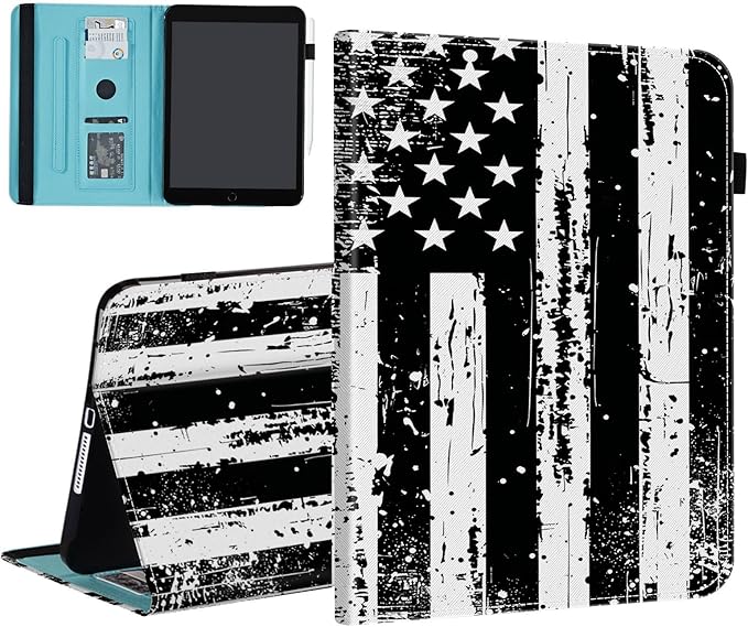 Case for iPad 9th Generation/iPad 8/iPad 7 iPad 10.2 2021 2020 2019/iPad Air 10.5/iPad Pro 10.5Card Slot PU Leather TPU Case Pen Holder Auto Wake SleepVintage American Flag