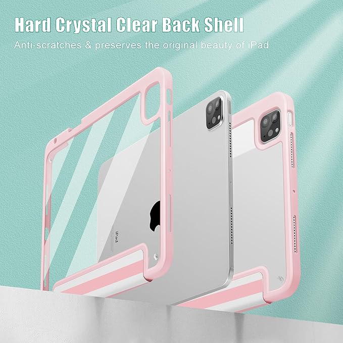 May Chen for iPad Pro 11 inch M2 4th Generation 2022 iPad Pro 11 3rd/2nd/1st Gen Built-in Pencil Holder with Shockproof Cover Clear Transparent Back Shell Auto Wake/Sleep Pink Stripes