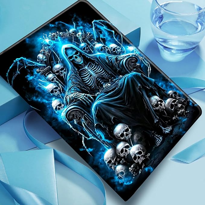 DIGTIALLL Case for Amazon Kindle Fire HD 10 Tablet 13th Generation 2023 Release 10.1 PU Leather Smart Protective Cover with Auto Sleep/WakeBlue Skull