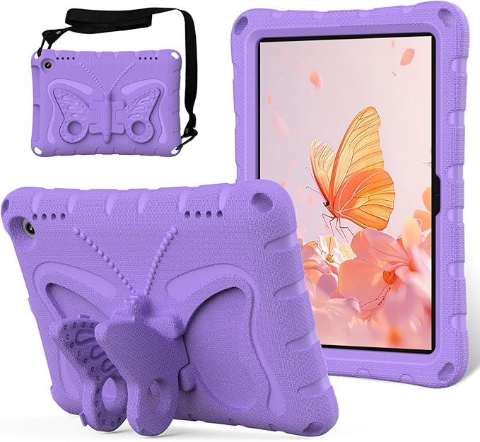 for Kindle Fire HD8 (2020/2022) Kids Girl Tablet Case Butterfly Wings Kickstand EVA Material Light Weight Shockproof Rugged Heavy Duty Kids Case for Kindle Fire HD8 Plus (2020/2022) (Violet)