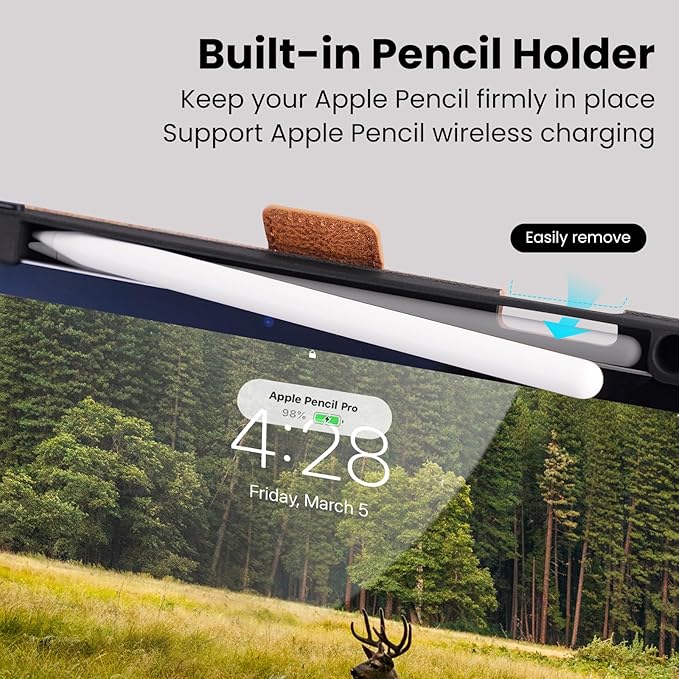 Handmade Case for iPad Pro 13 Inch (M5/M4) 2025/2024 with Pencil Holder PocketMagnetic ClosureAuto Sleep/WakeVegan Leather Folio Protective CoverMulti Angles StandBrown
