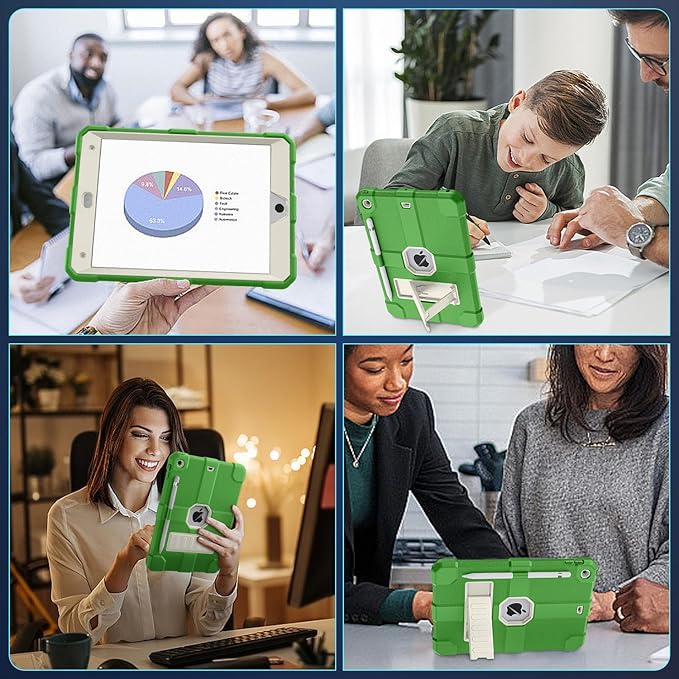 Case for iPad 9th/8th/7th Generation 2021/2020/2019(10.2 inch) Heavy Duty Shockproof Rugged Protective 10.2 Cover with Built-in Stand for iPad 9 8 7 Gen(White+Green)