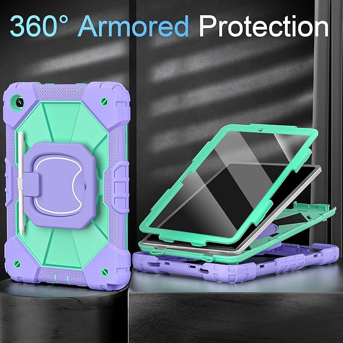 Case for Galaxy Tab A11+/A9+ Plus 11 Inch with Screen Protector 360 Rotating Stand Military Grade Shockproof Cover for Samsung A11 Plus/A9 Plus Tablet CasesPurple Green