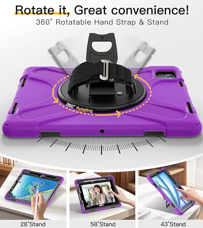 BRAECN Case for iPad Air 11 inch 2026(M4) 2025(M3) 2024(M2)iPad Pro 11 inch(4th/3rd/2nd/1st)&amp Air 10.9(5th/4th) Protective with Pencil Holder Screen Protector 360°Rotating Stand Handle Full Body