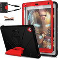 Case for iPad 9th/8th/7th Generation 10.2 inch Heavy Shockproof Cover with Screen Protector/180° Rotating Handle/Bracket/Pen Holder/Shoulder Strap Kids Case for 2021/2020/2019 (D-Black+Red)