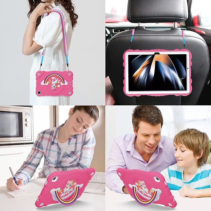 XZC Case for Samsung Galaxy Tab A9+/ A9 Plus Case 11 2023 (SM-X210/X216/X218) Unicorn Heavy Duty Shockproof Protective Case with Stand/Shoulder Strap for Kids Girls Women (Rose)