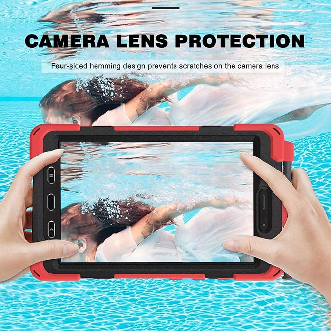 Case for Samsung Galaxy Tab Active 3 8 T570 T575 T577 Heavy Duty Shockproof Rugged 3 Layer Kids Durable Case with 360 Swivel Kickstand Shoulder Strap &amp Hand Strap (Red)