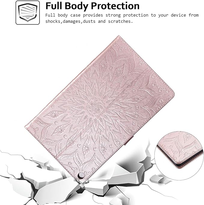 Folio Case for Fire HD 10 (9th/7th/5th Generation 2019/2017/2015 Release) Sunflower Embossed Stand Protective Cover with Card/Cash Holder for Amazon Fire HD 10.1 Inch Tablet Rose Gold