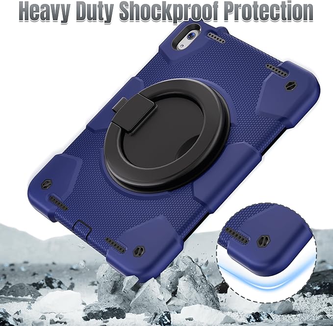 Case for iPad (A16) 11th /10th Generation 11/10.9 Inch 2025/2022 with Screen Protector/360° Rotate Stand/Shoulder Strap/Pencil Holder Shockproof iPad 11th/10th Gen Cover (Navy+Black)