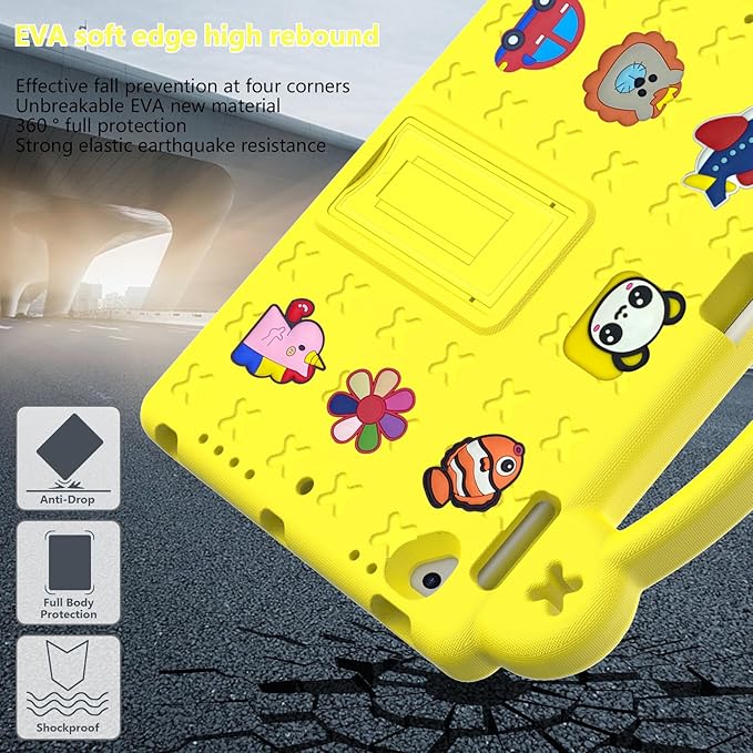 Compatible with Apple iPad Air 1 2013/Air 2 2014/Pro 9.7(2016)/iPad 9.7(2017/2018) Tablet Case Kids Shockproof Protective Case with Shoulder Strap &amp Stand Handle &amp Pen Tray Yellow