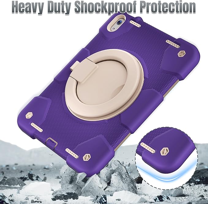 Case for iPad (A16) 11th /10th Generation 11/10.9 Inch 2025/2022 with Screen Protector/360° Rotate Stand/Shoulder Strap/Pencil Holder Shockproof iPad 11th/10th Gen Cover (Purple+White)