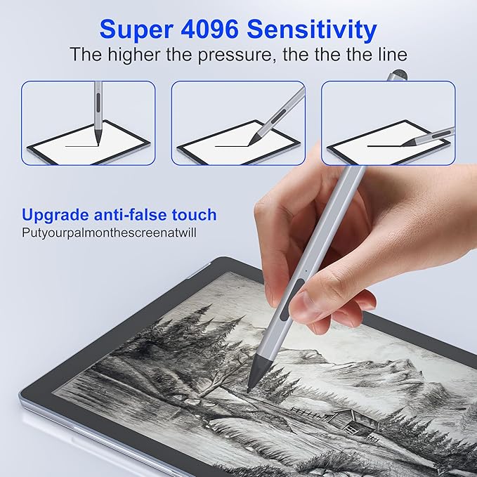 Surface Pen Stylus for Microsoft Surface Pro - 75 Day Battery Life+4096 Tilt Pressure+Touchscreen Pen Cap Work for Surface Pro 11/10/9/8/7/6/5/4/3/X Surface Go 3/2/1 Surface Book/Laptop/Studio 3/2/1