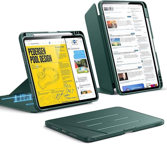 ESR for iPad Pro 11 Inch Case (M5/M4) 2025/2024 Vertical Stand Cover Multi Stand Angles Ultra-Stable Case with Pencil Holder Flip Series Green