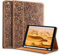 Gexmil Case for iPad 7.9 Inch mini 4/5 with Pencil Holderapplies Cowhide Folio Cover for iPad mini 4 Genuine Leather case (Pattern-Brown)