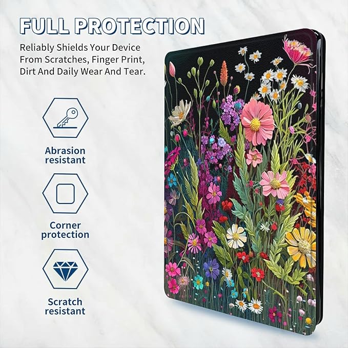 for iPad A16 Casefor iPad 11th/10th Generation Case 2025/2022 Release 360 Rotating Degree Stand Lightweight Protective Smart Cover with Auto Wake/Sleep - Floral Flower