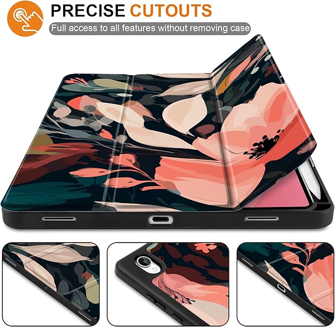 DONGKE Case for Samsung Galaxy Tab S11 5G 11 2025 Model (SM-X730/X736B) Slim Lightweight Trifold Stand Cover with S Pen Holder Auto Sleep/Wake Soft TPU Shockproof Back Painted Florals