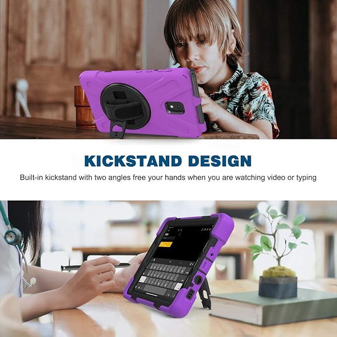 Case for Samsung Galaxy Tab Active 3 8 T570 T575 T577 Heavy Duty Shockproof Rugged 3 Layer Kids Durable Case with 360 Swivel Kickstand Shoulder Strap &amp Hand Strap