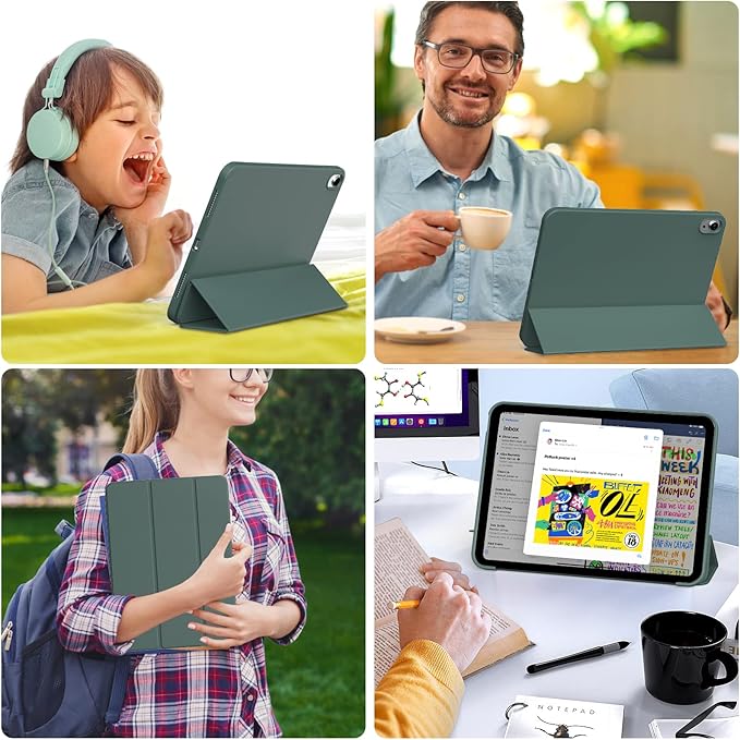 KENKE for iPad A16 11th Generation Case (11 Inch 2025 Release) iPad 10th Generation Case 10.9 Inch 2022 Without Pencil Holder Slim Trifold Stand Protective Cover with Soft TPU Back Dark Green