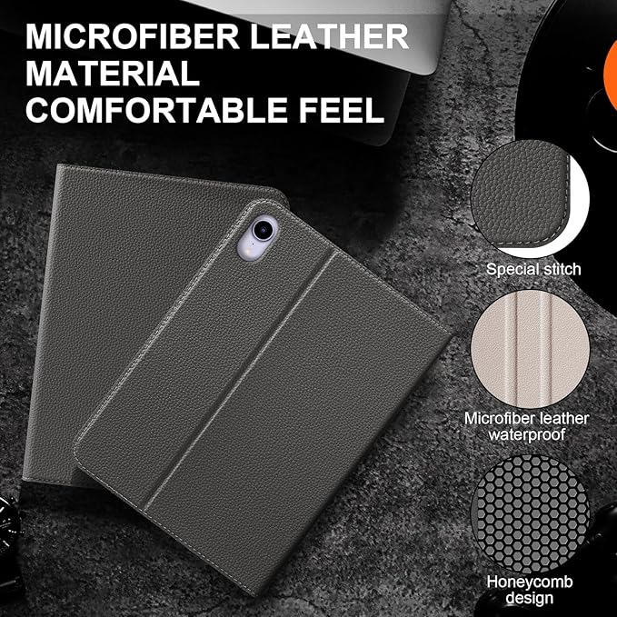 Case for iPad mini 7 (A17 Pro) 2024 iPad mini 6th Generation 2021 Leather Protective Shockproof Smart Cover Adjustable Stand - Auto Wake/Sleep and Multiple View Angles Dark Gray