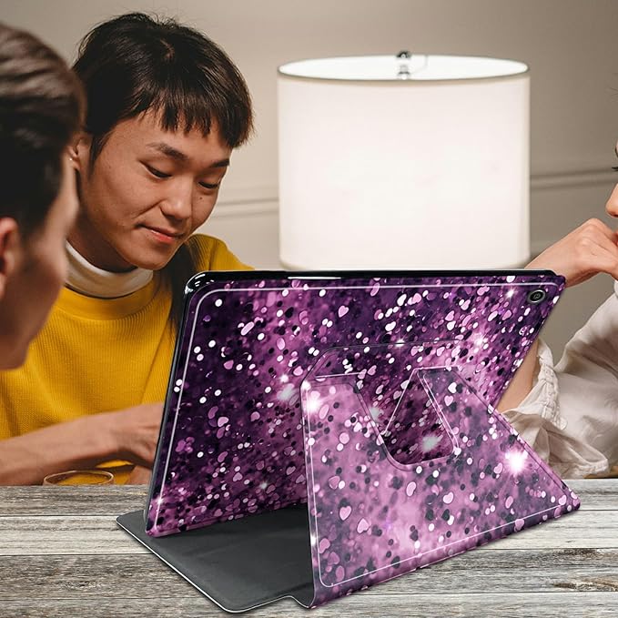 Case for iPad 10.2 Case iPad 9th/iPad 8th/iPad 7th Generation 2021/2020/2019 Purple Leopard Print Glitter Theme 360 Degree Rotating Stand Protective Cover with Auto Sleep/Wake for iPad 10.2 Tablet