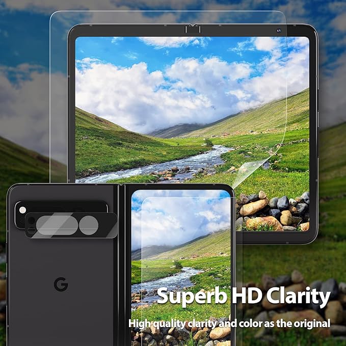 Whitestone All-in One Screen Protector for Google Pixel Fold 2+2+2 Pack Tempered Glass Front Back Camera Lens Easy Install