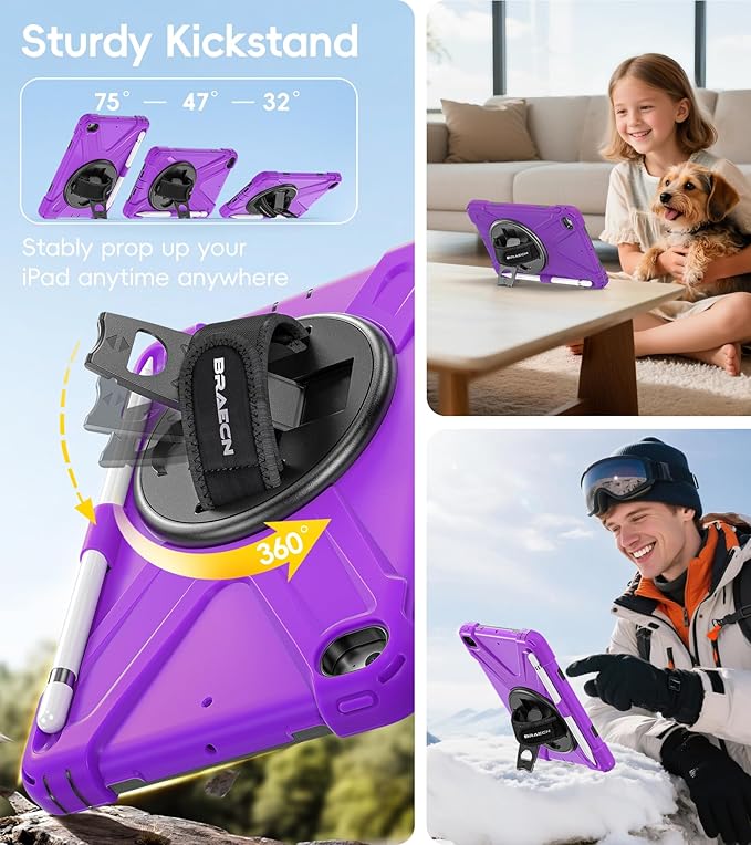 BRAECN iPad mini 5 CaseiPad mini 4 Case Heavy Duty Shockproof Protective Rugged Case with Pencil HolderHand StrapKickstand Shoulder Strap for iPad mini 5th/4th Generation 7.9 Inch for Kids
