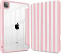 May Chen for iPad Pro 11 inch M2 4th Generation 2022 iPad Pro 11 3rd/2nd/1st Gen Built-in Pencil Holder with Shockproof Cover Clear Transparent Back Shell Auto Wake/Sleep Pink Stripes
