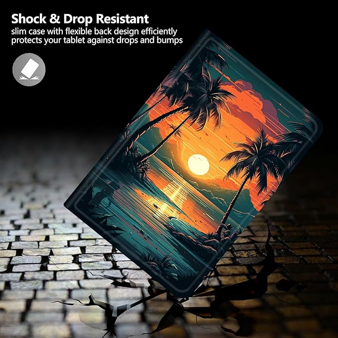 DIGTIALLL Case for Amazon Kindle Fire HD 10 Tablet (9th/7th/5th Generation2019/2017/2015 Release) 10.1 PU Leather Smart Protective Cover with Auto Sleep/WakeTropical Palm Tree