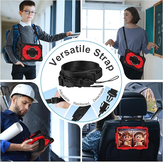 Case for Galaxy Tab A11+ Plus 2025/ A9+ 2023 11 Inch Rugged Samsung Tab A11 Plus Case Galaxy A9+ Tablet Cover with 360 Rotating Hand Strap Stand Shoulder Strap Screen Protector Black Red