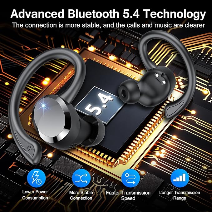 Ear Buds Wireless Bluetooth Earbuds Bluetooth 5.4 Headphones 68hrs Playtime Sport Earphones with LED Display ENC Noise Cancelling Mic IPX7 Waterproof Earbuds with Hook for Sports/Workout/Running
