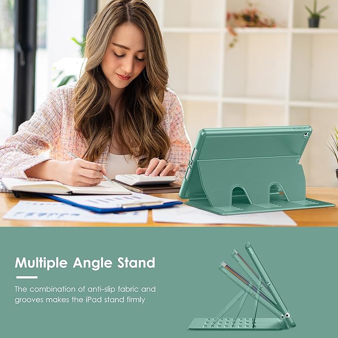 VIKESI Case for iPad 9th / 8th / 7th Generation 10.2 inch (2021/2020/2019 Released)Multiple Angles Magnetic Stand CoverShockproof BackPencil Holderand Auto Sleep/WakeForest Green