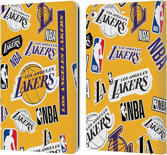 Head Case Designs Officially Licensed NBA Sticker Collage Los Angeles Lakers Leather Wallet Case Compatible with Apple iPad 9.7 2017 / iPad 9.7 2018