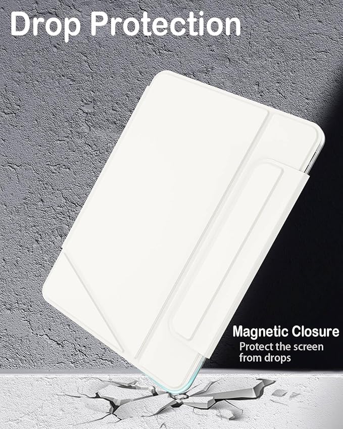 Feams V Fold Case for iPad (A16) 11th Generation 11 Inch 2025 iPad 10th Generation 10.9 Inch 2022 V-Shaped Standing Magnetic Detachable Clear Back Case with Portrait Mode &amp Auto Sleep Cream Whi