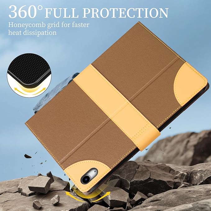 Case for iPad A16 11th Gen 11 InchiPad 10th Gen. 10.9 InchLeather Folio Cover with Auto Wake/Sleep Adjustable StandMagnetic Buckle Closure Protection Case-Single Strap Yellow Brown