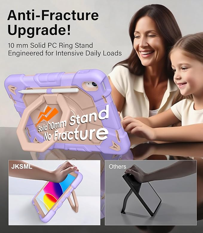 JKSML Case for iPad (A16) 11th/10th Gen | 360° Rugged Rotating Stand | Pencil Holder | Adjustable Shoulder Strap | Heavy Duty Drop Protective Cover for iPad 10.9 (2022)/ 11 (2025) - Purple Rose-z