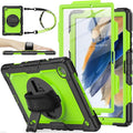 SEYMAC stock Case for Samsung Galaxy Tab A8 10.5'' Full-Body Drop Protection Case with Screen Protector Pencil Holder [360° Rotating Hand Strap] &ampStand Green+Black