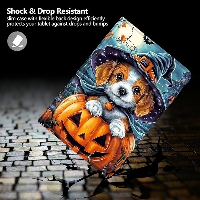 Case for Amazon Fire HD 8/ HD 8 Plus Tablet (12th/10th Generation 2024/2022/2020) PU Leather Smart Protective Cover with Auto Sleep/Wake for Fire HD 8 2024/2022Dog Wearing Witch Hat Pumpkin