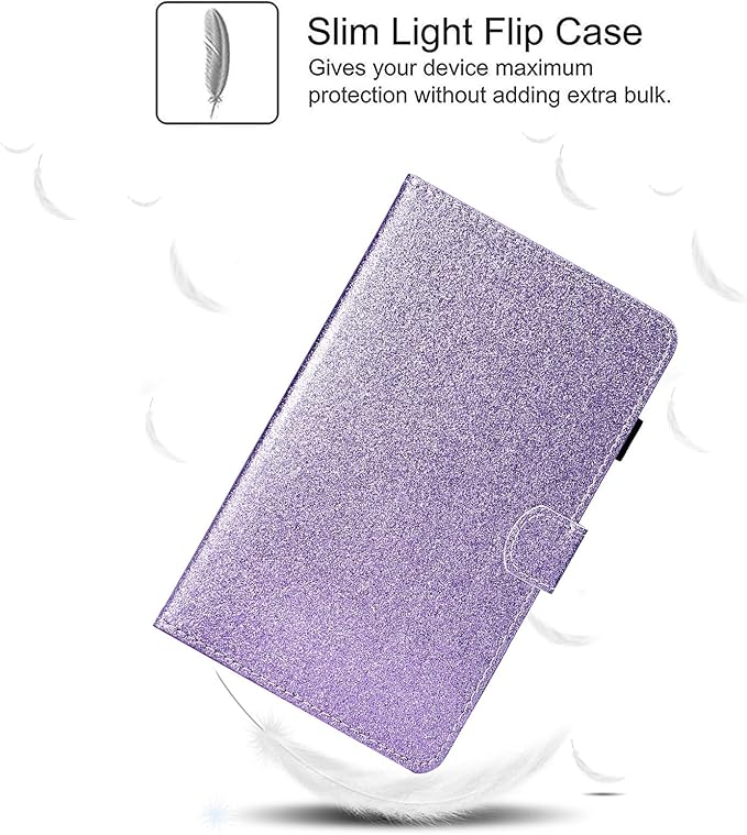 Dteck for Fire HD 8 (8th/7th/6th Generation) Smart Folio Tablet Case 2018/2017/2016 Release (8) with Auto Sleep Wake/Stand/Card Slots/Stylus PU Leather Protective Cute Slim Magnetic Cover Purple