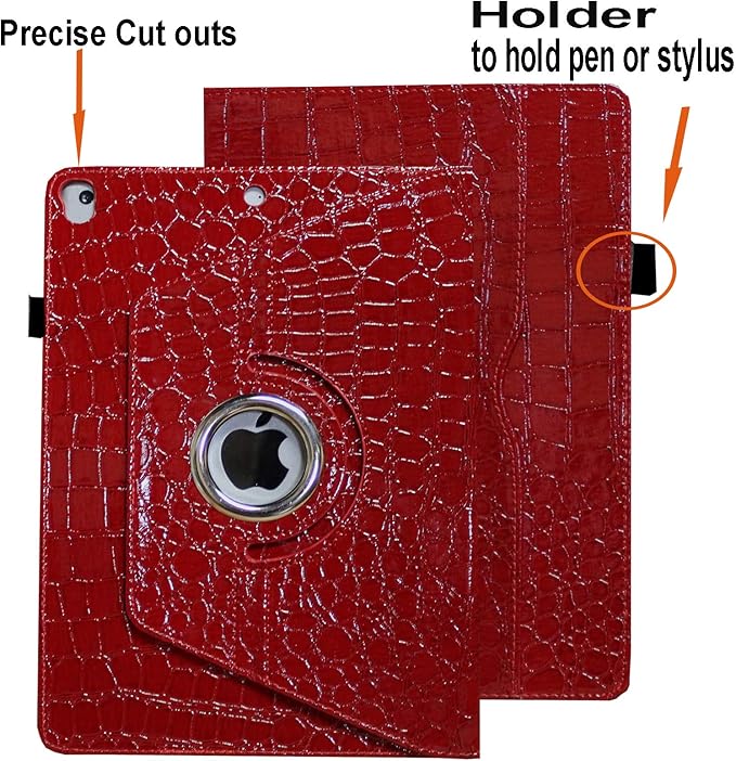 Case for iPad 9th 8th 7th Generation 360 Rotating Smart Cover Folio Stand with Pocket Auto Wake Up/Sleep for 2021 2020 2019 iPad 10.2 A2197 A2198 A2199 A2200 A2602 A2603 (Crocodile)
