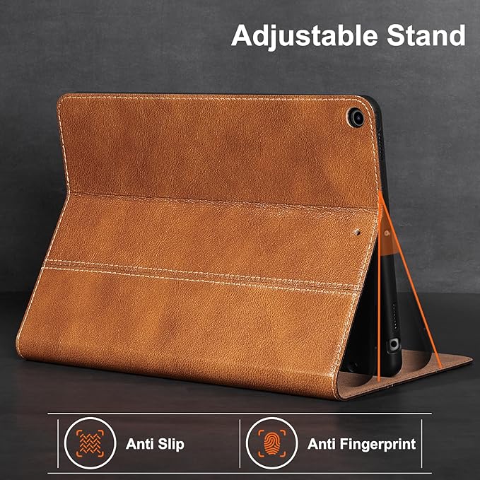 Gexmil Leather Case for iPad 10.2 Inch 9th/8th/7th Gen 2021/2020/2019Premium Cowhide Folio Cover with Pencil Holder Auto Wake/SleepAdjustable Stand Anti FingerprintVegetable Tanned Brown