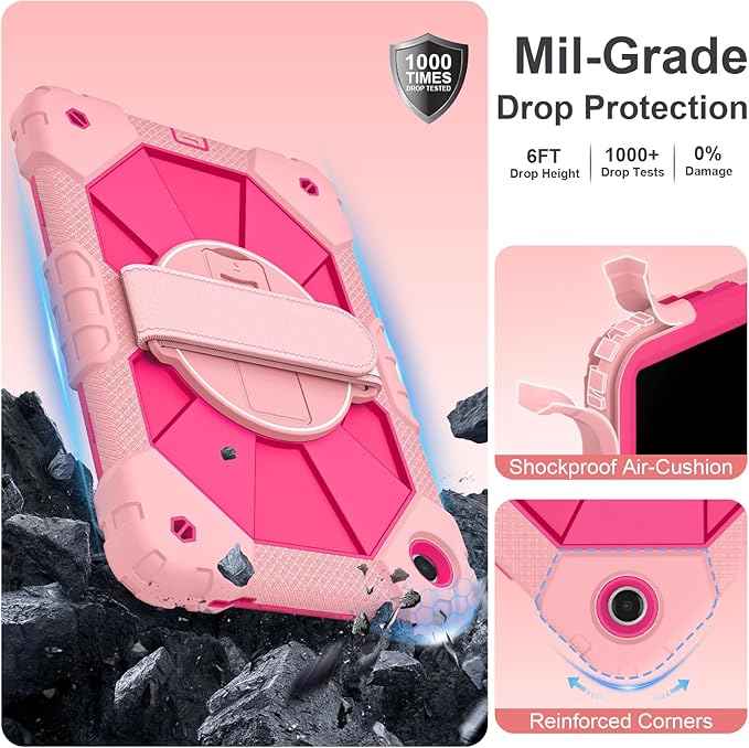 for Samsung Galaxy Tab A11 Plus/A9+ Case 2025/2023 11 Inch Rugged Galaxy Tab A11+ Case Samsung A9 Plus Tablet Cover with 360 Rotating Stand Hand Strap Shoulder Strap Screen ProtectorRosePink