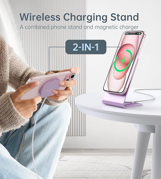 Magnetic Wireless Charger for iPhone 17/16/15/14/13/12 - Mag Charger+20W USB C Adapter Fast Wireless Charging Stand/Pad with 5ft Cable for iPhone 17/16/15/14/13/12 Pro Max Plus Mini 17 Air Pink