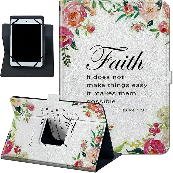 Universal 10.0 Tablet Case Universal Case for 9.6-10.5 Inch Android Tablet Slim PU Leather Stand Folio Shell Cover with 360 Degree Rotatable Kickstand Multiple Viewing1-37 Bible Verse Christian