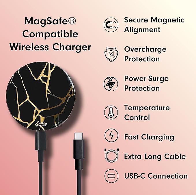 Sonix Magnetic Charger Compatilbe with MagSafe for iPhone | Fast Wireless Charger x 6.5ft Cable (USB-C) | Kintsugi