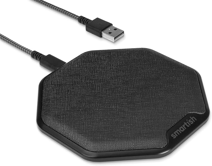 Smartish Fast Wireless Charger - Charge Island - Qi-Certified 15W Universal Charging Pad [Textured &amp Non-Slip] for iPhone Samsung Galaxy AirPods Pro Qi-Enabled Devices - Black Tie Affair